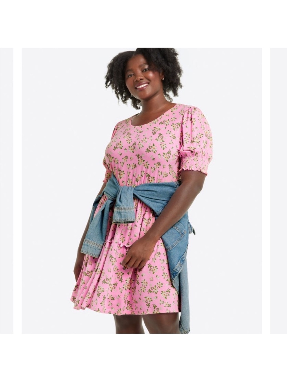 Draper James Lee Ann Dress Pink Magnolia Floral Ruffle Puff Sleeve large New - Picture 1 of 7